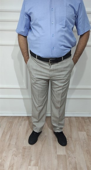 Erkek Klasik Kesim Bej Kumaş Pantolon