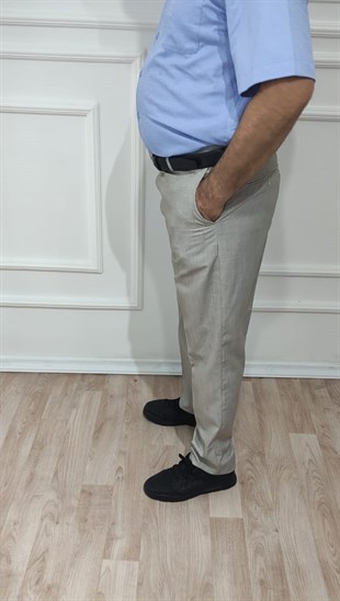 Erkek Klasik Kesim Bej Kumaş Pantolon