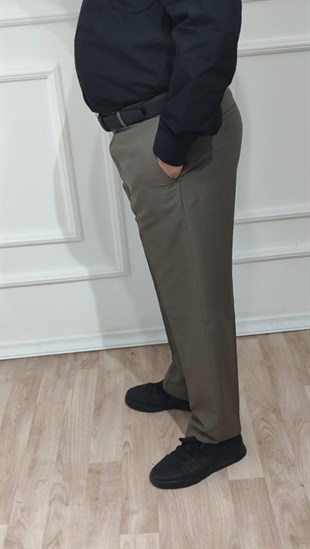 Erkek Klasik Kesim Haki Yeşil Kumaş Pantolon