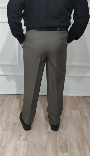Erkek Klasik Kesim Haki Yeşil Kumaş Pantolon