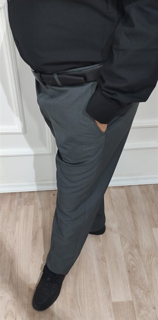 Erkek Klasik Kesim Koyu Haki Yeşil Kumaş Pantolon