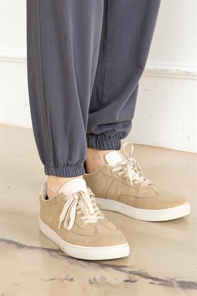 Erkek Oversize Beli Lastikli Kalın Keten Rahat Lastikli Paça Salaş Gri Alt Jogger Pantolon