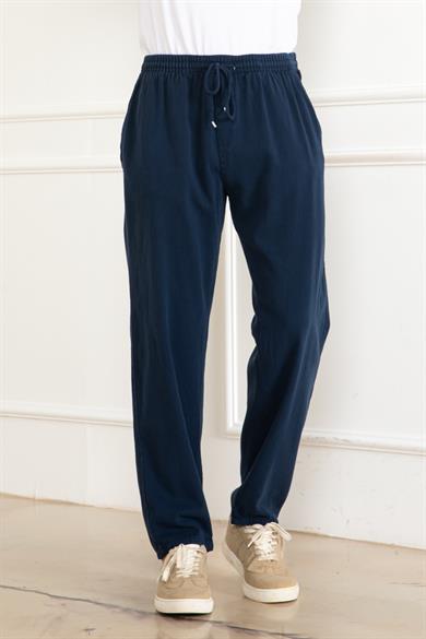 ERKEK OVERSİZE BELİ LASTİKLİ KALIN KETEN RAHAT DÜZ PAÇA SALAŞ ALT JOGGER LACİVERT PANTOLON