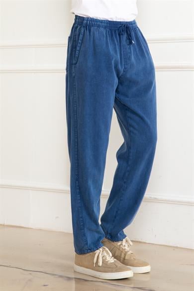 Erkek Oversize Beli Lastikli Kalın Keten Rahat Lastikli Paça Salaş Lacivert Alt Jogger Pantolon