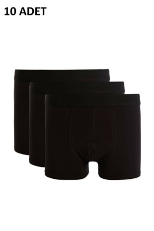 ERKEK PAMUKLU LİKRALI SİYAH BOXER 10LU