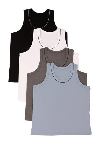 Erkek Sıfır Kol Kalın Askılı Bisiklet4lü Comfort Basic Rahat Kesim Yazlık Set Penye T-shırt Atlet