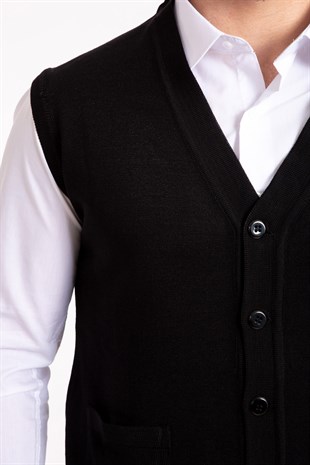 ERKEK SİYAH İNCE TRİKO YELEK