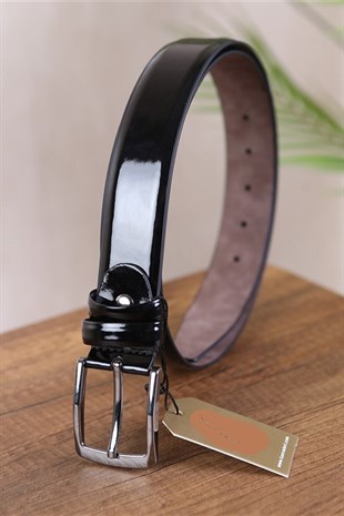 ERKEK SİYAH RUGAN DÜZ SUNİ KLASİK KEMER