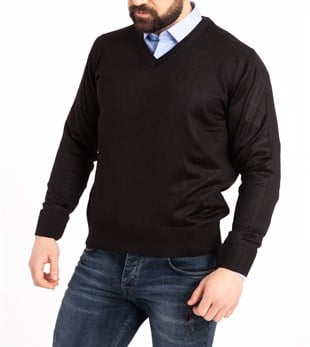 Erkek SİYAH V Yaka Kazak