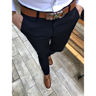 Erkek Slim Fit Klasik Lacivert Kumaş Pantolon