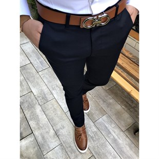 Erkek Slim Fit Klasik Lacivert Kumaş Pantolon