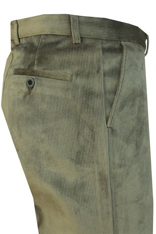 Erkek Yandan Cepli Kışlık İnce Fitilli Boru Paça Yeşil Kadife Pantolon