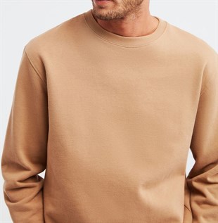 ERKEK YUVARLAK YAKA DÜZ RENK BASİC taba SWEATSHIRT