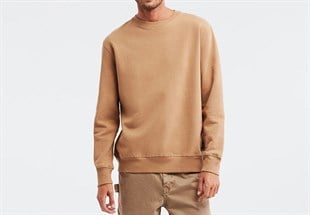 ERKEK YUVARLAK YAKA DÜZ RENK BASİC taba SWEATSHIRT