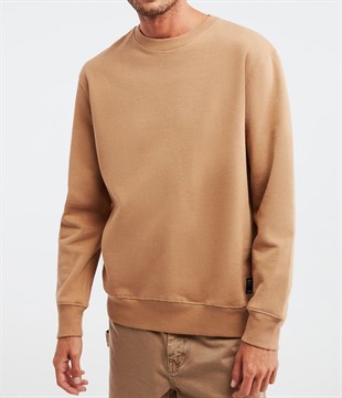 ERKEK YUVARLAK YAKA DÜZ RENK BASİC taba SWEATSHIRT