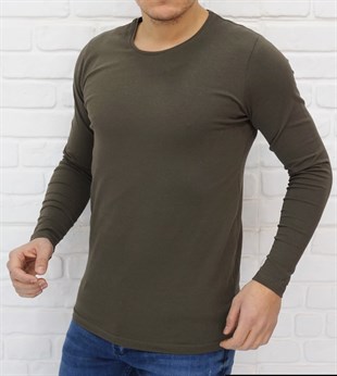 ERKEK YUVARLAK YAKA HAKİ UZUN KOL T-SHIRT