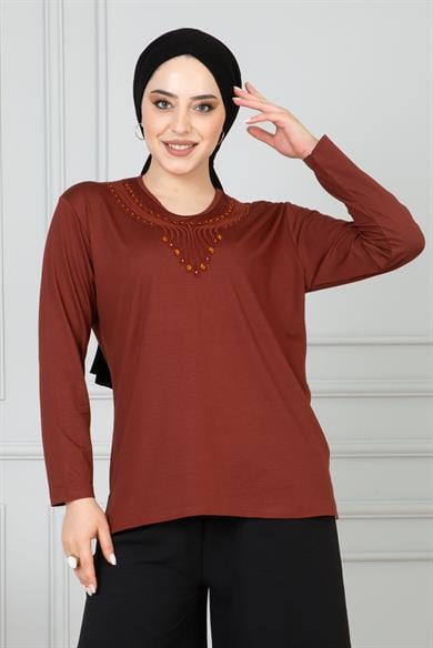 Kadın Anne Penye Bluz Kiremit 