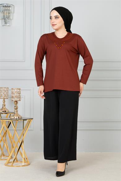 Kadın Anne Penye Bluz Kiremit 