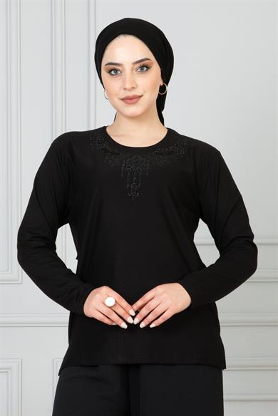 Kadın Anne Penye Bluz Simsiyah