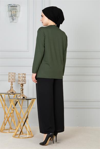 Kadın Anne Penye Bluz Yeşil Siyah