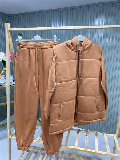 Kadın Bej Giy-Çık Model 3 İplik Eşofman Takımı