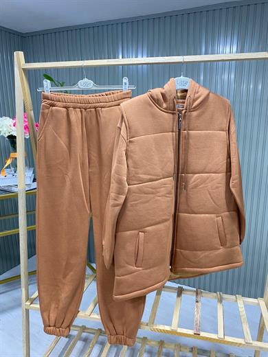 Kadın Bej Giy-Çık Model 3 İplik Eşofman Takımı