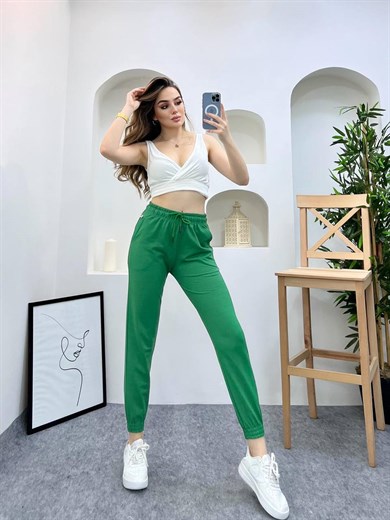 KADIN BELİ LASTİKLİ JOGGER MODEL DÜZ RENK BASİC PAÇA LASTİKLİ NORMAL KALIP EŞOFMAN ALT