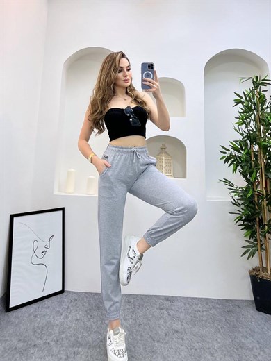 KADIN BELİ LASTİKLİ JOGGER MODEL DÜZ RENK BASİC PAÇA LASTİKLİ NORMAL KALIP EŞOFMAN ALT