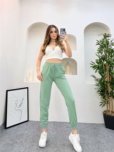 KADIN BELİ LASTİKLİ JOGGER MODEL DÜZ RENK BASİC PAÇA LASTİKLİ NORMAL KALIP EŞOFMAN ALT