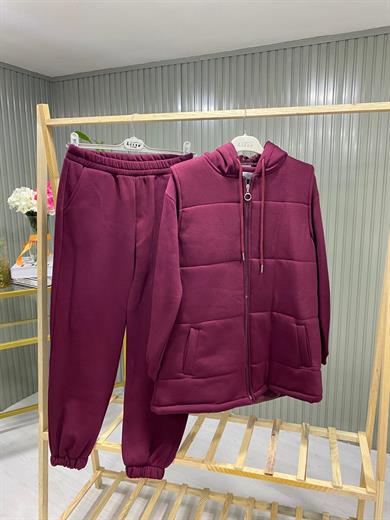 Kadın Bordo Giy-Çık Model 3 İplik Eşofman Takımı