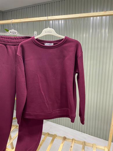 Kadın Bordo Giy-Çık Model 3 İplik Eşofman Takımı