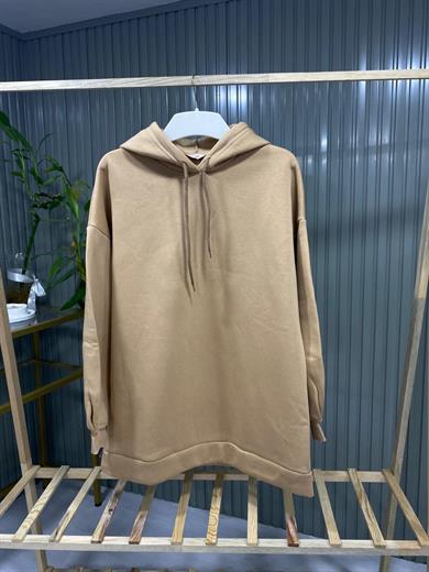 Kadın Camel Basic Oversize Kapüşonlu Çan Model Sweatshirt