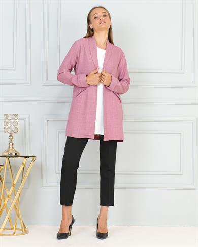 KADIN GİY ÇIK COMFORT PEMBE RENK KETEN CEKET İÇLİ DIŞLI RAHAT KALIP CEKET