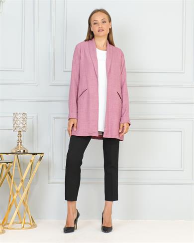KADIN GİY ÇIK COMFORT PEMBE RENK KETEN CEKET İÇLİ DIŞLI RAHAT KALIP CEKET