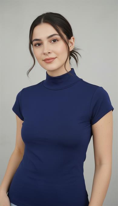 Kadın Likralı Esnek Yarım Balıkçı Kısa Kollu Lacivert Badi