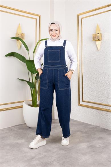 Kadın Lacivert Kot Tulum – Rahat Kalıp, Oversize Denim Tulum, Günlük Şık Kombin