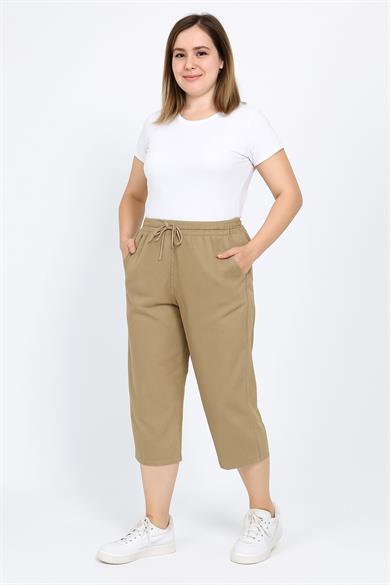 Kadın Rahat Kalıp Camel Keten Hambez Kapri – Yazlık Günlük Model