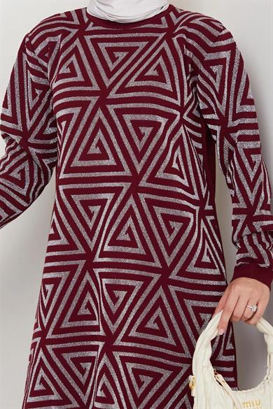Kadın Salaş Model Geometrik Desenli Tesettür Triko Tunik