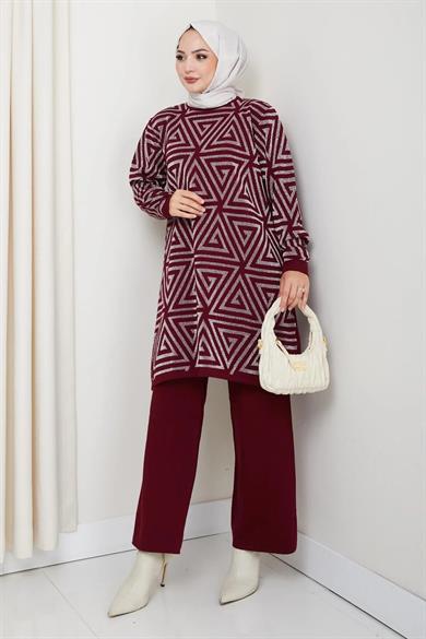 Kadın Salaş Model Geometrik Desenli Tesettür Triko Tunik