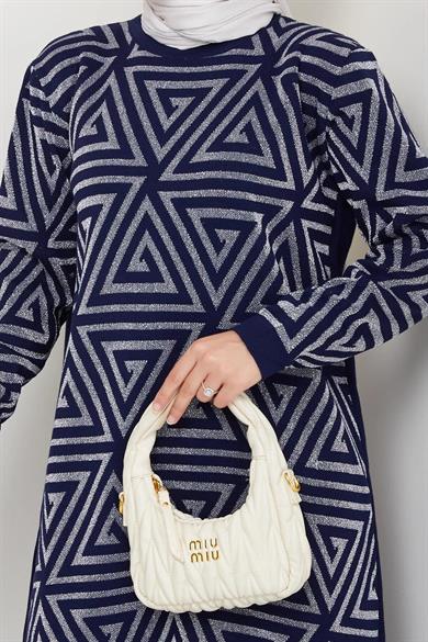 Kadın Salaş Model Geometrik Desenli Tesettür Triko Tunik