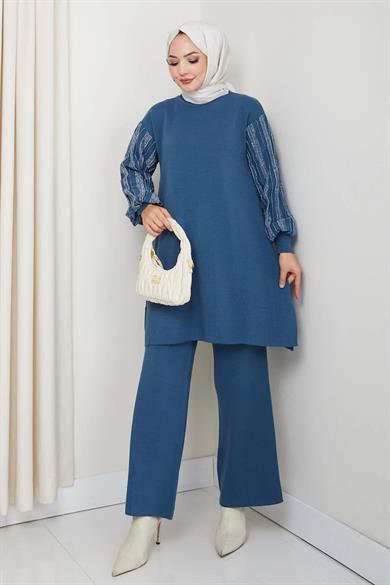 Kadın Salaş Model Kolu Desenli Tesettür Triko Tunik