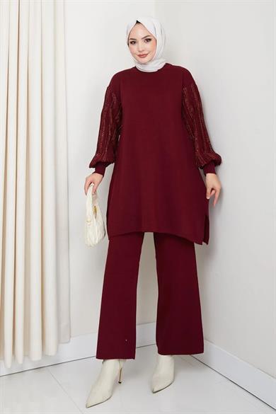 Kadın Salaş Model Kolu Desenli Tesettür Triko Tunik