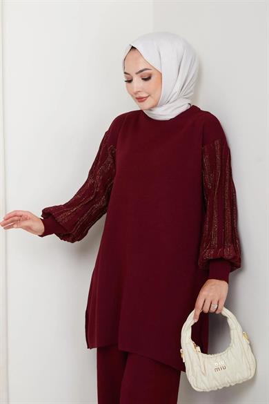 Kadın Salaş Model Kolu Desenli Tesettür Triko Tunik