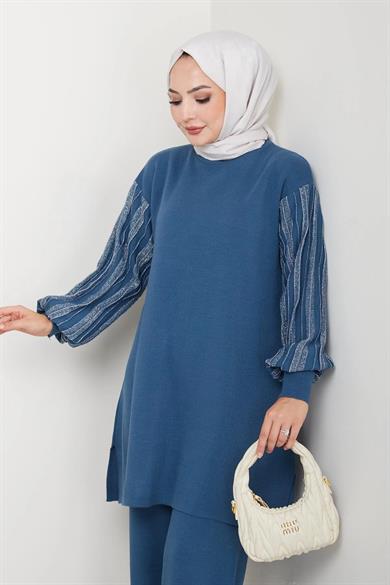 Kadın Salaş Model Kolu Desenli Tesettür Triko Tunik