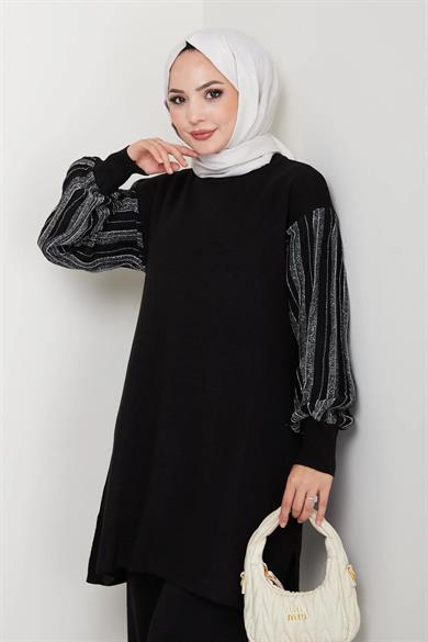 Kadın Salaş Model Kolu Desenli Tesettür Triko Tunik