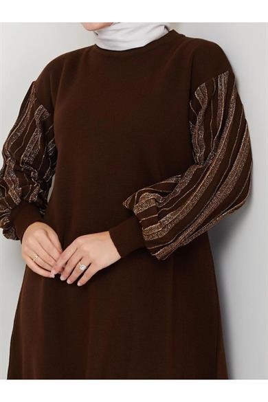 Kadın Salaş Model Kolu Desenli Tesettür Triko Tunik