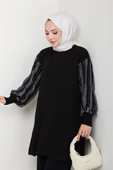 Kadın Salaş Model Kolu Desenli Tesettür Triko Tunik