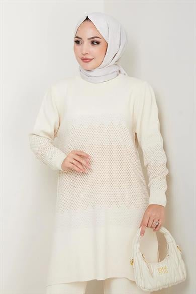 Kadın Simli Desenli Triko Tesettür Kazak – Şık Günlük Model