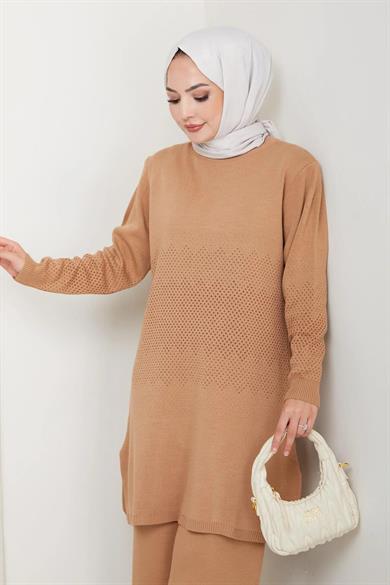Kadın Simli Desenli Triko Tesettür Kazak – Şık Günlük Model