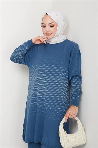 Kadın Simli Desenli Triko Tesettür Kazak – Şık Günlük Model